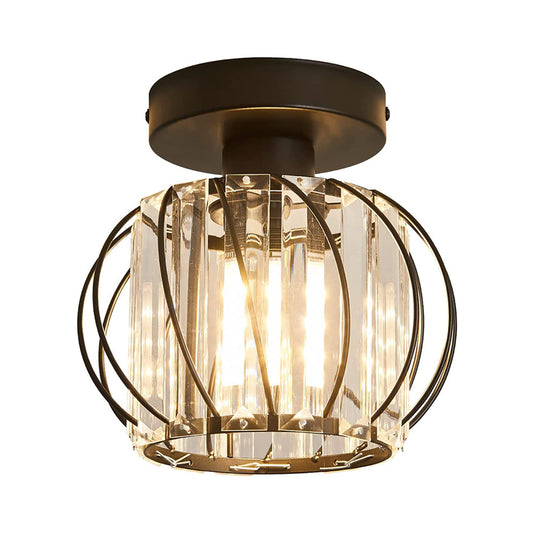 Black Semi Flush Mount Ceiling Light,Industrial Metal Cage Ceiling Lamp Fixture Modern Flush Mount Ceiling Light,for Hallway Porch Kitchen Bathroom