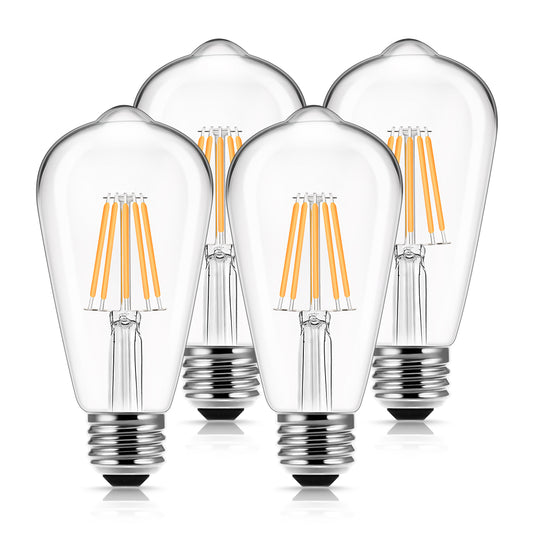 ST58 Vintage LED Edison Light Bulbs 60W Equivalent, 6W LED Filament BulbsWarm White 2700K 600lm E26 Base Lamp for for Pendant Chandeliers Decorative Fixtures,4-Pack